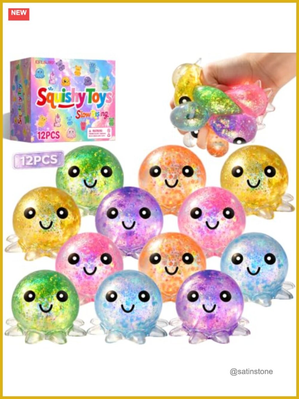 12 Pack Octopus Squishy Fidget Toys Slow Rising Stress Relief Bulk